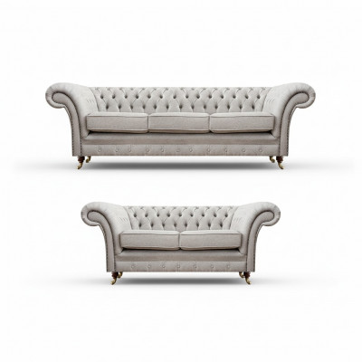 Luxe set van 2 delen, driepersoonsbank met een tweezitsbank Chesterfield gestoffeerde meubels zitbank