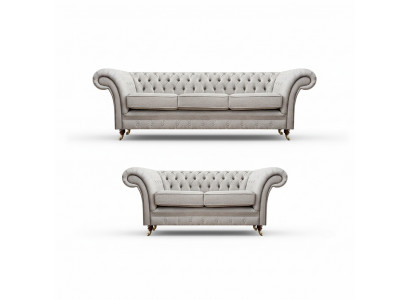 Luxe set van 2 delen, driepersoonsbank met een tweezitsbank Chesterfield gestoffeerde meubels zitbank