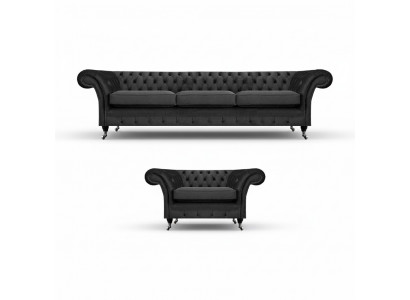 Woonkamer Meubels Zwart Driepersoonsbank 3+1 Fauteuil Chesterfield