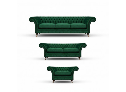 Chesterfield bankstel 3-delig gestoffeerd meubilair Groen Inrichting Woonkamer 3+2+1 Chesterfield bankstel 3-delig gestoffeerd meubilair Groen Inrichting Woonkamer 3+2+1