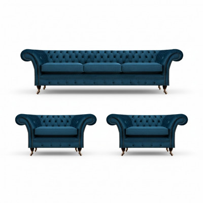 Luxe Blauw Woonkamer Set Chesterfield Inrichting Gestoffeerde Meubels Bankstellen Textiel