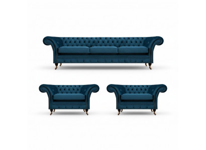 Luxe Blauw Woonkamer Set Chesterfield Inrichting Gestoffeerde Meubels Bankstellen Textiel