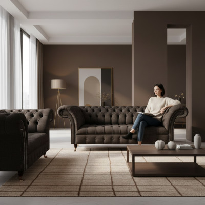 Ontwerper Complete luxe bankstellen Gestoffeerde bankontwerper Complete Chesterfield