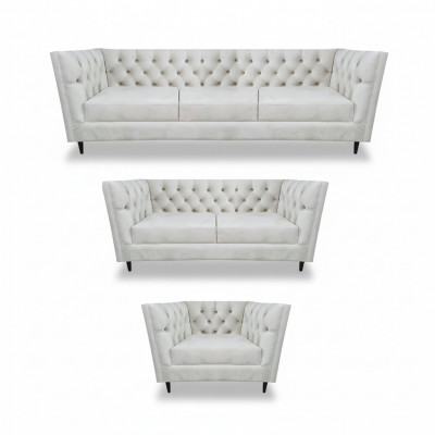 Ontwerp Compleet Wit Meubel Woonkamer Set 3-delig Luxe Gestoffeerde Meubels Chesterfield