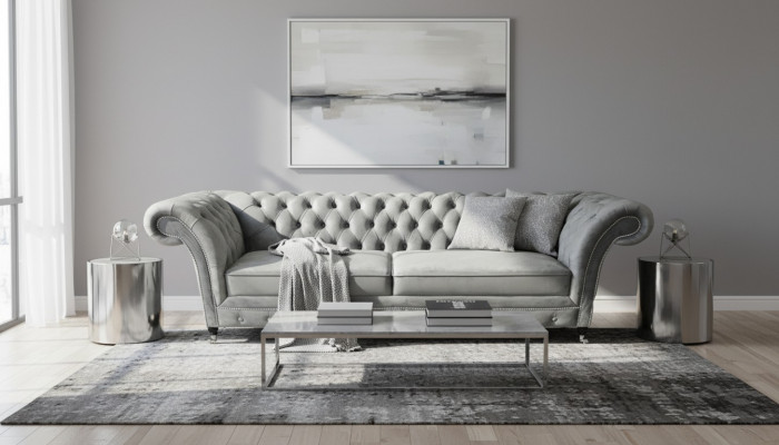 Bekleding Grijs Bank Tweezitsbank Couch Designer Woonkamer Meubels Chesterfield