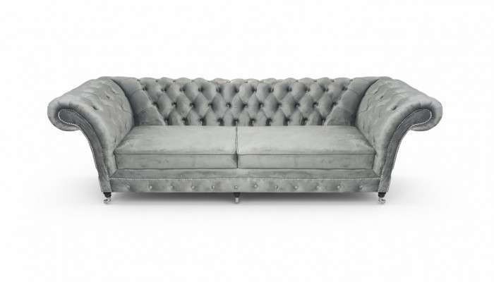 Bekleding Grijs Bank Tweezitsbank Couch Designer Woonkamer Meubels Chesterfield
