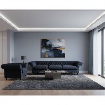Designer Set Bankstel Driezits Bankstel Fauteuil Gestoffeerde Meubels Nieuw Chesterfield