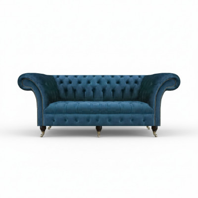 Blauwe Textiel Chesterfield Driezitsbank Sofa Zitmeubel Designer Modern Nieuw