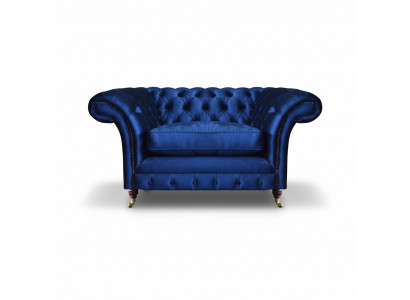 Blauwe fauteuil moderne Chesterfield zitmeubels luxe woonkamer inrichting
