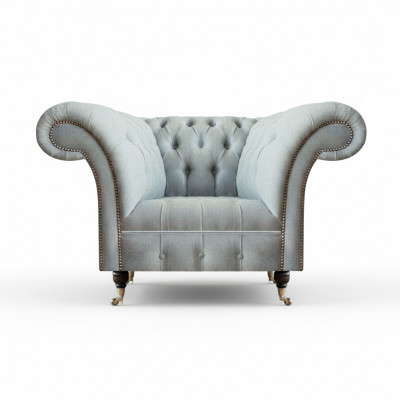Chesterfield lichtgrijze fauteuil moderne woonkamer bekleding zitmeubels