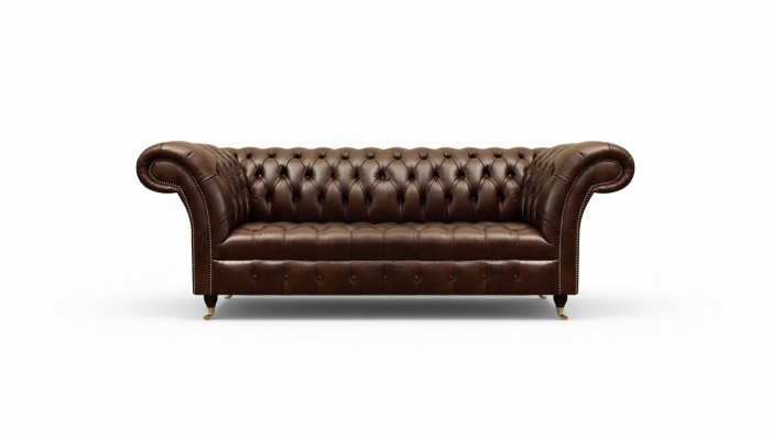 Exclusieve Chesterfield bruine leren bank moderne driezitter zitmeubel