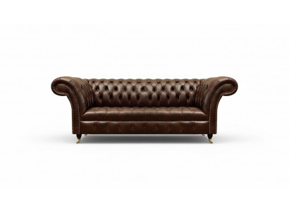 Exclusieve Chesterfield bruine leren bank moderne driezitter zitmeubel