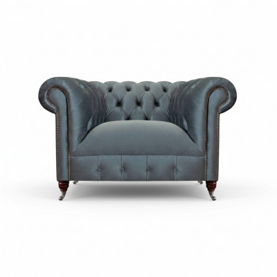 Chesterfield grijze stoffen fauteuil woonkamer textiel eenzitter elegante stoel