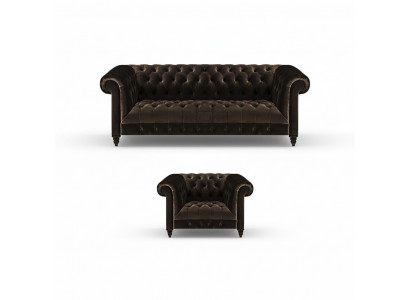 Bruine Chesterfield bekleding set designer 3-zits bank textiel fauteuil 2-delig