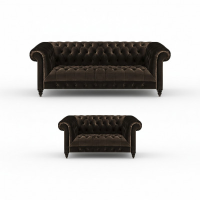 Bruine Chesterfield zitmeubels woonkamer 2-zits luxe driezits 2-delig