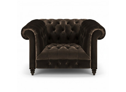Bruine Chesterfield fauteuil moderne textiel woonkamer eenzitter.