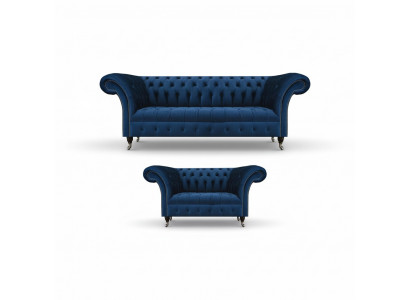 Adellijke Chesterfield bankstel designer blauwe driezitsbank 2-zitsbekleding