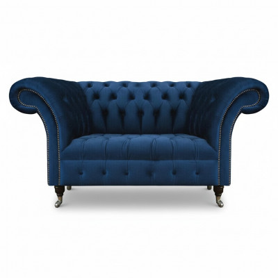 Blauwe Chesterfield tweezitsbank woonkamer gestoffeerde zitmeubelen luxe bank