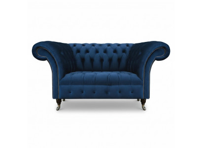 Blauwe Chesterfield tweezitsbank woonkamer gestoffeerde zitmeubelen luxe bank