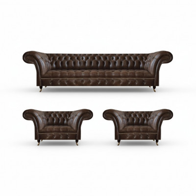 Woonkamer Bruine Chesterfield Lederen Meubelset Designer Meubels 3-delige Set
