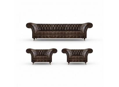 Woonkamer Bruine Chesterfield Lederen Meubelset Designer Meubels 3-delige Set