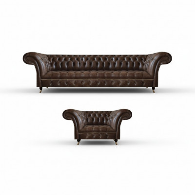 Bruin Chesterfield kunstleren meubels woonkamer driezitter 2-zitter