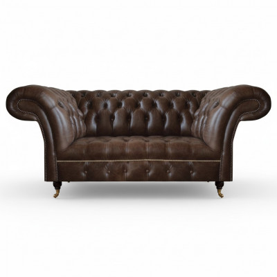 Bruine Chesterfield Leren Tweezitsbank Moderne Woonkamer Ontwerpmeubilair