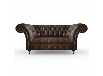 Bruine Chesterfield Leren Tweezitsbank Moderne Woonkamer Ontwerpmeubilair