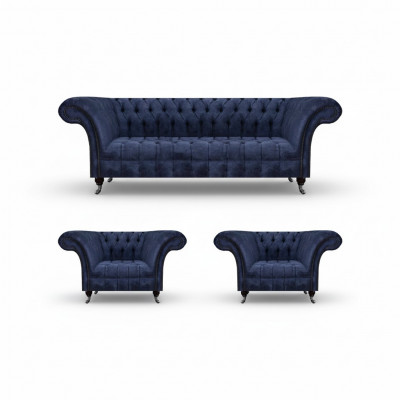 Stijlvolle Blauwe Chesterfield Meubels Luxe Bankstel Textiel Set