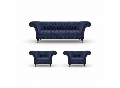 Stijlvolle Blauwe Chesterfield Meubels Luxe Bankstel Textiel Set