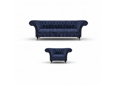 Blauwe Chesterfield stoffen meubelset woonkamer bekleding zitmeubelen 2-delig set