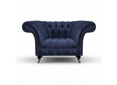 Donkerblauwe Chesterfield eenzits woonkamer textielen gestoffeerde fauteuil nieuw