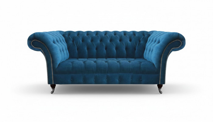 Blauwe Chesterfield Luxe Bank Woonkamer Textielzitting Elegante Driezitsbank