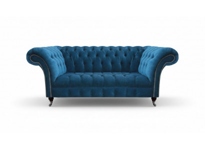 Blauwe Chesterfield Luxe Bank Woonkamer Textielzitting Elegante Driezitsbank