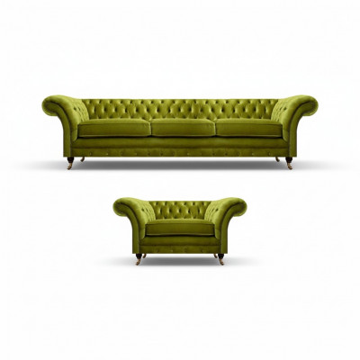 Olijfgroene Chesterfield stoffen bank Luxe woonkamer textiele fauteuil