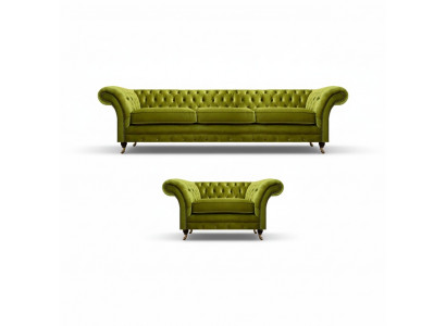 Olijfgroene Chesterfield stoffen bank Luxe woonkamer textiele fauteuil