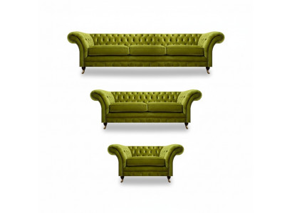 Olivengroene Chesterfield set woonkamerbankstel luxe set 3-delig