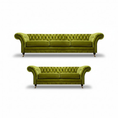 Olivgroene Chesterfield bankstel woonkamer volledige stoffen meubels