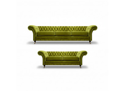 Olivgroene Chesterfield bankstel woonkamer volledige stoffen meubels