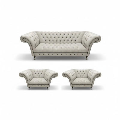 Luxueuze Chesterfield meubelen ontwerper 2x fauteuils moderne driezitsbank.