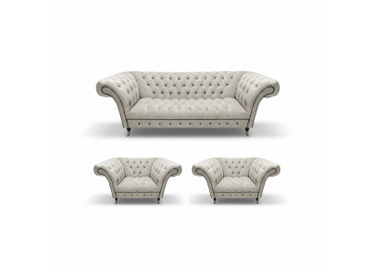 Luxueuze Chesterfield meubelen ontwerper 2x fauteuils moderne driezitsbank.