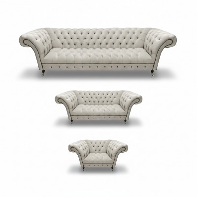 Witte Chesterfield set stofferingbanken designer sofaset 3-delig