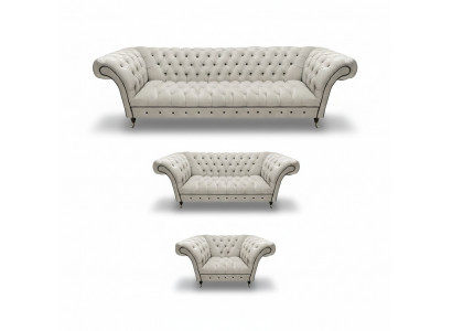 Witte Chesterfield set stofferingbanken designer sofaset 3-delig