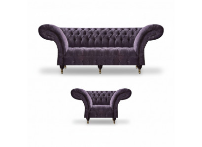 Lila Chesterfield woonkamer stoffen banken bekleding meubels 2-delig luxe set