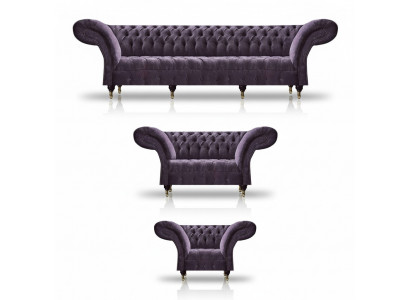 Chesterfield Lila Zitmeubel Moderne 4-zits Designer Tweezits Fauteuil.
