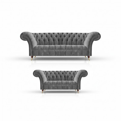 Woonkamer Grijze Chesterfield Banken Compleet Set 3-zitsbank 2-zitsbank