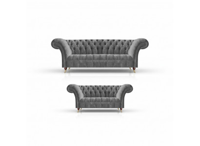 Woonkamer Grijze Chesterfield Banken Compleet Set 3-zitsbank 2-zitsbank