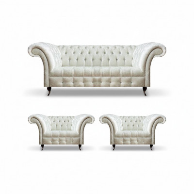 Witte Chesterfield zitcombinatie 2x designer fauteuils complete zitmeubels
