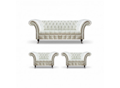 Witte Chesterfield zitcombinatie 2x designer fauteuils complete zitmeubels