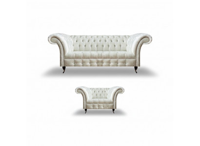 Moderne Chesterfield witte stoffen bank exclusieve woonkamer fauteuil 2-delig